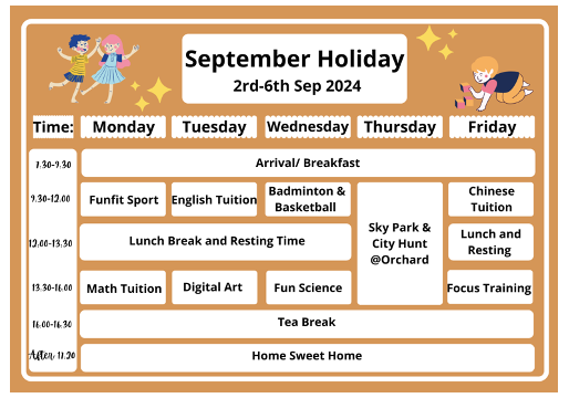 September Holiday Programme: Tuition + Fun Activities (K2 - P6)