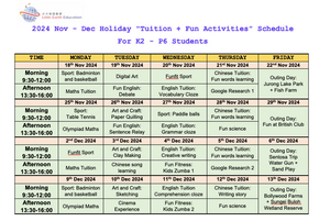 November & December Holiday Programme: Tuition + Fun Activities (K2 - P6)